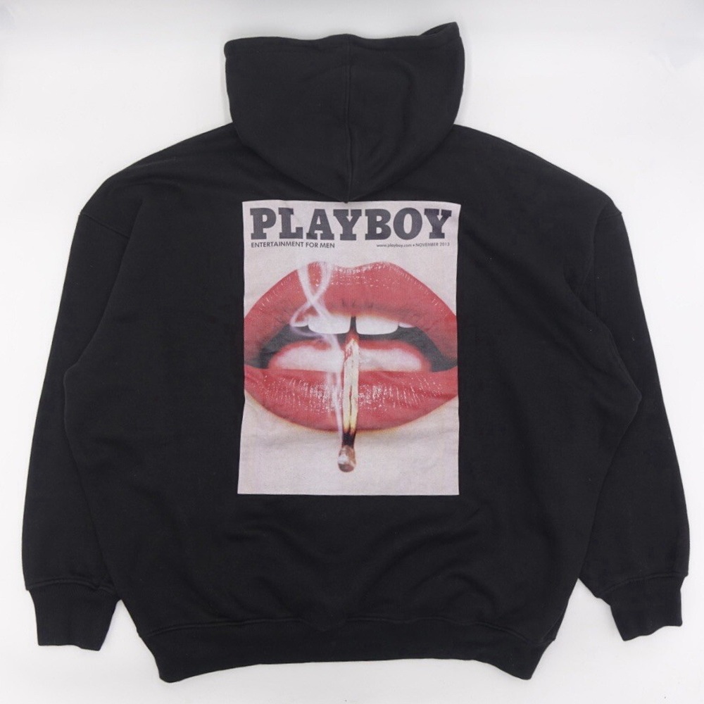 PLAYBOY Black Hoodie with Lip Graphic